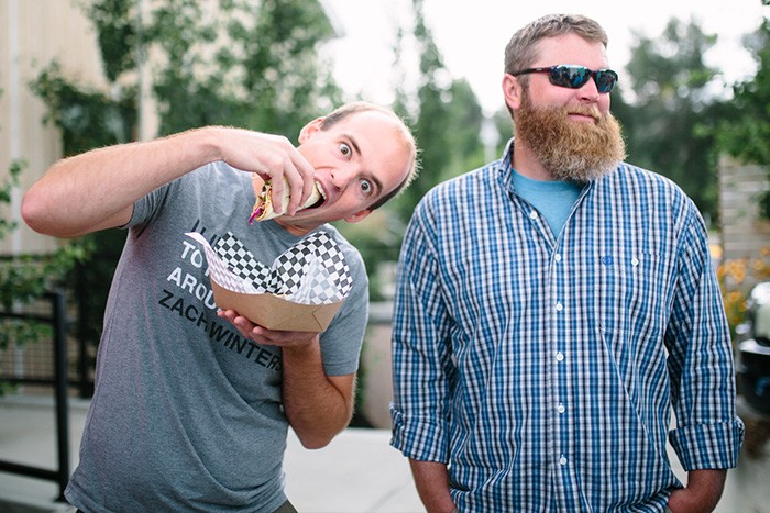 Wisetail LMS employees Pierce and Bjorn take part in a company lunch.