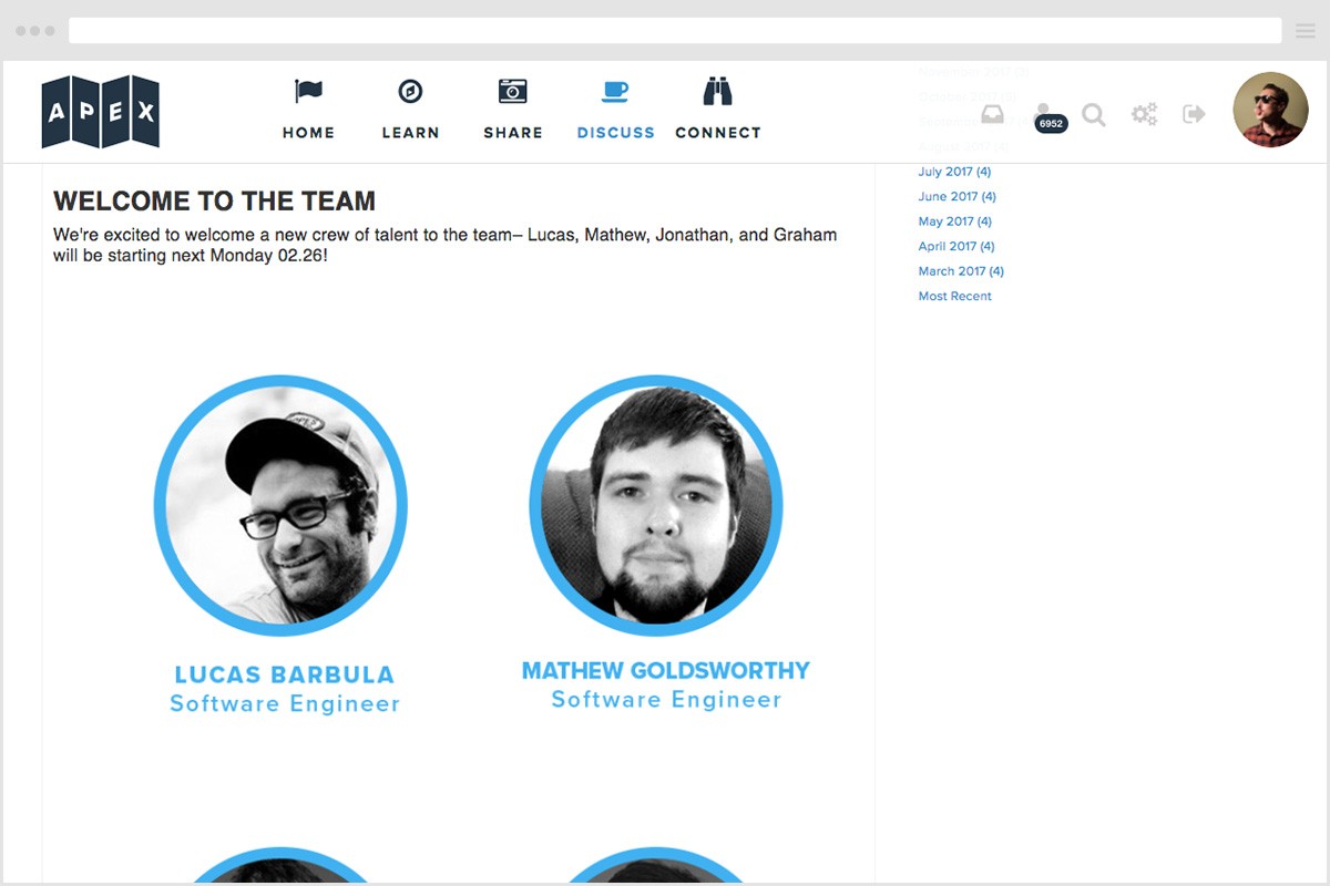 A screenshot of the Wisetail LMS that features new hires for the Engineering Team.