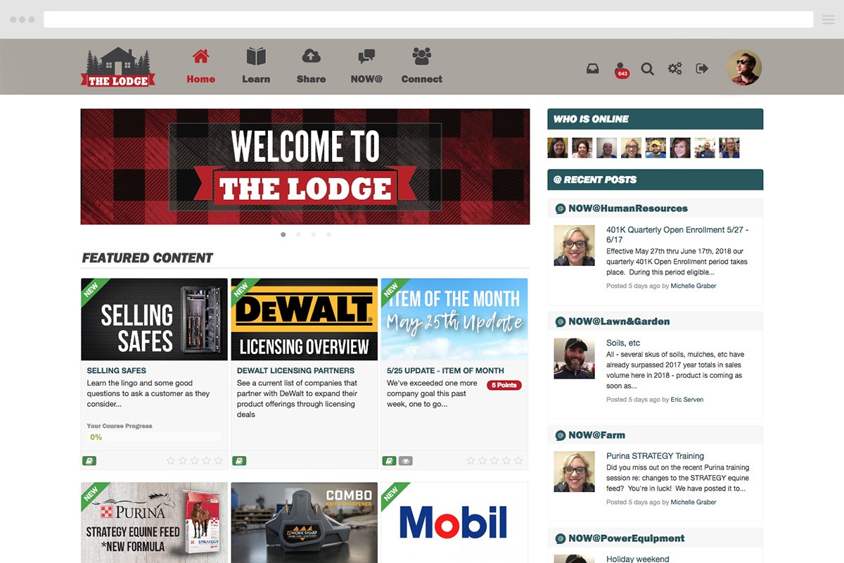 L&M Supply's LMS, The Lodge, features an Item of the Month category where users can learn more about the respective each month and come up with new techniques for making sales.
