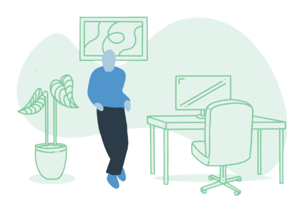 graphic of person working from home and dancing to maintain mental health