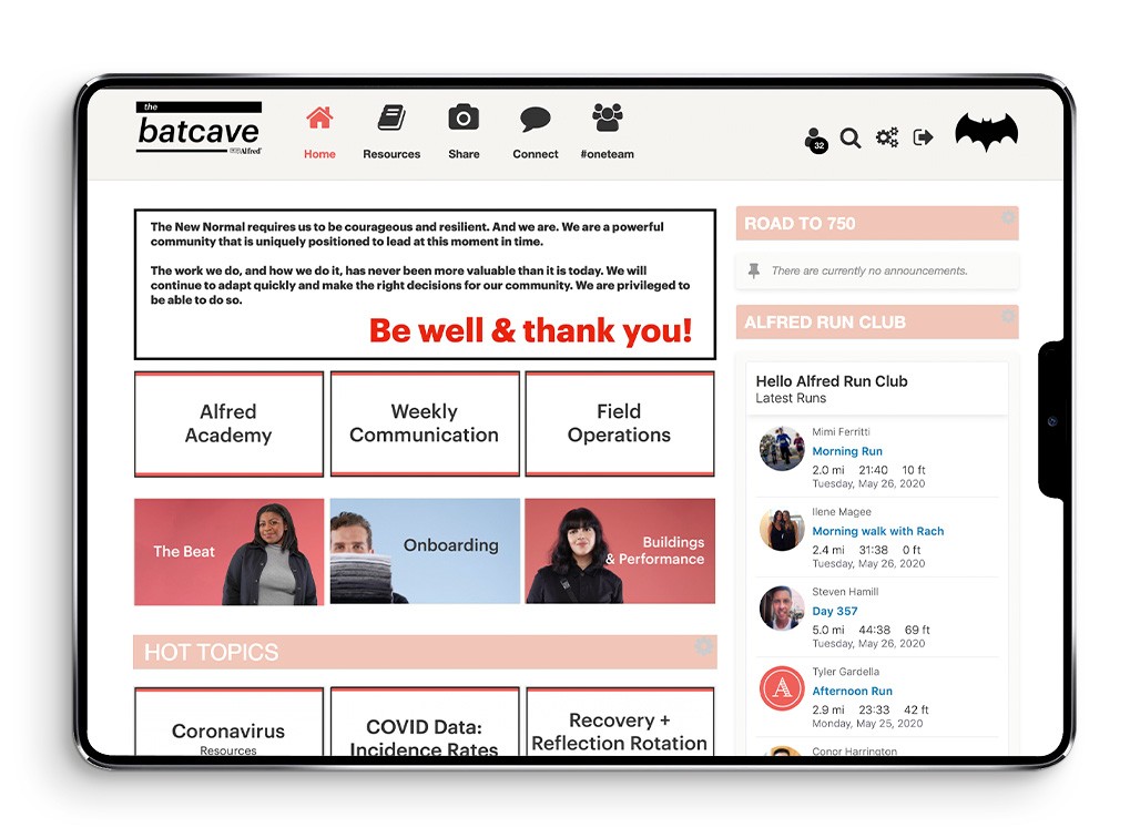 Wisetail LMS client, Hello Alfred, shows their LMS on an iPad which they use to communicate to their employees.