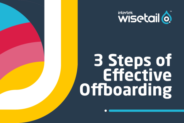 text: 3 steps of effective offboarding - paired with geometric illustration