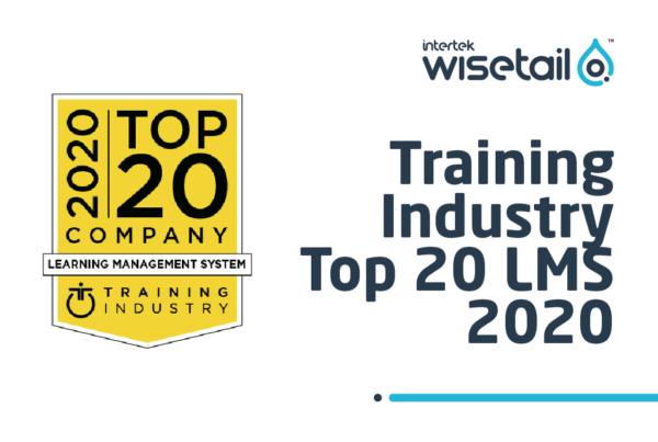 text: training industry top 20 lms 2020; badge next to text: top 20 company 2020 - learning management system - training industry