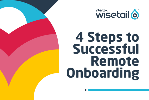 text: 4 steps to successful remote onboarding; geometric pattern with blue, red, pink, yellow