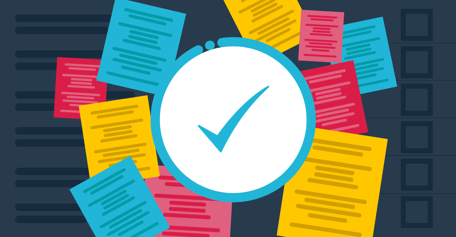 Daily checklist tool illustration - check mark, papers, task lists