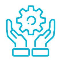 Two hands holding a gear icon