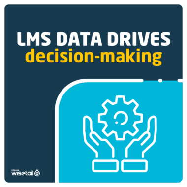 lms data drives decision-making text, with icon with hands holding up a gear