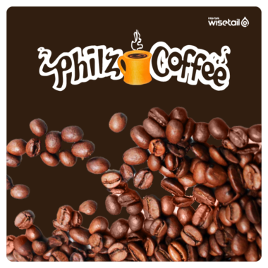 coffee beans on brown background with philz coffee logo