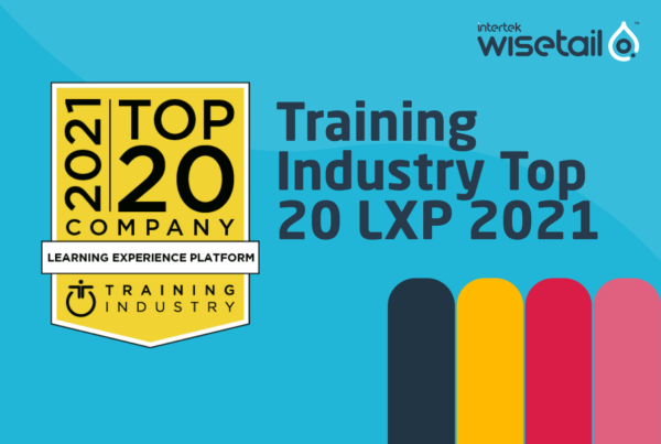 Blog cover image with title and award badge for Top 20 Learning Experience Platform 2021 from Training Industry