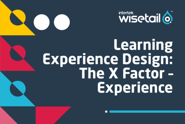 text: Learning experience design: the x factor – experience ; geometric design with traingles in circles in multiple colors