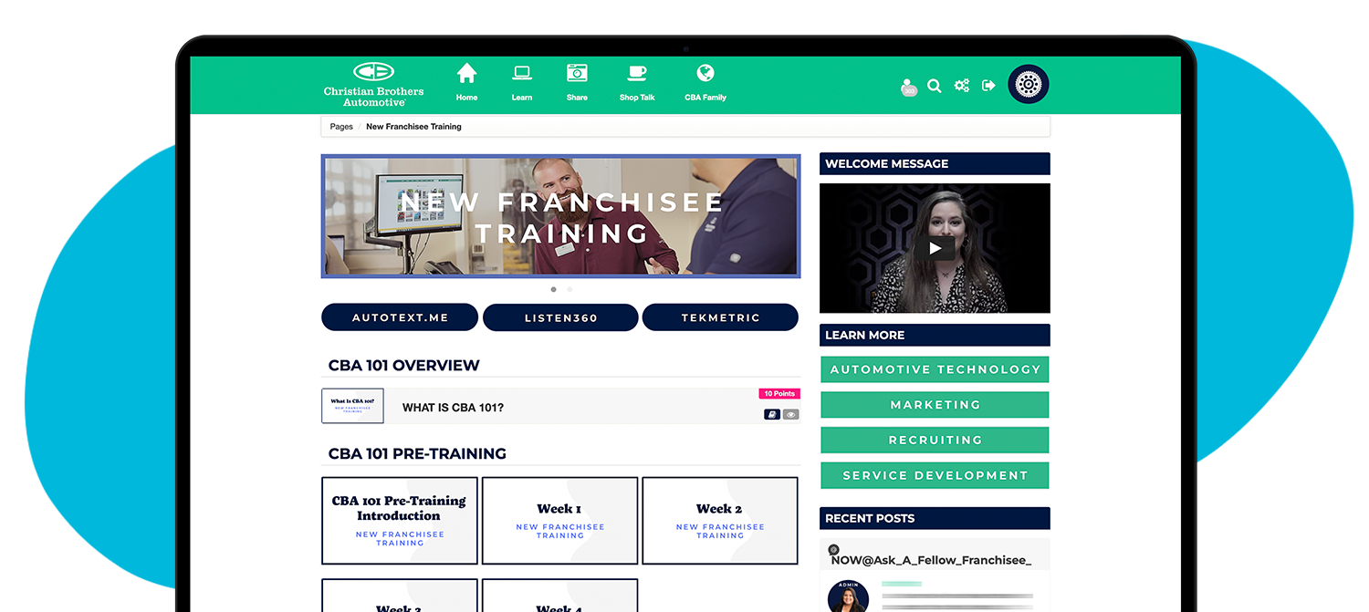 wisetail lms for christian brothers automotive, "the flywheel", new franchisee training page
