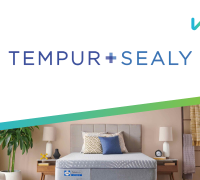 tempur sealy logo with photo of bed and wisetail logo