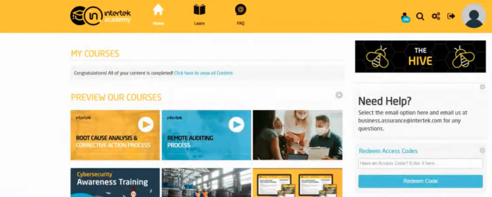A highlight of the Intertek Academy page, and the courses available to the customer supply chain for easy learning.