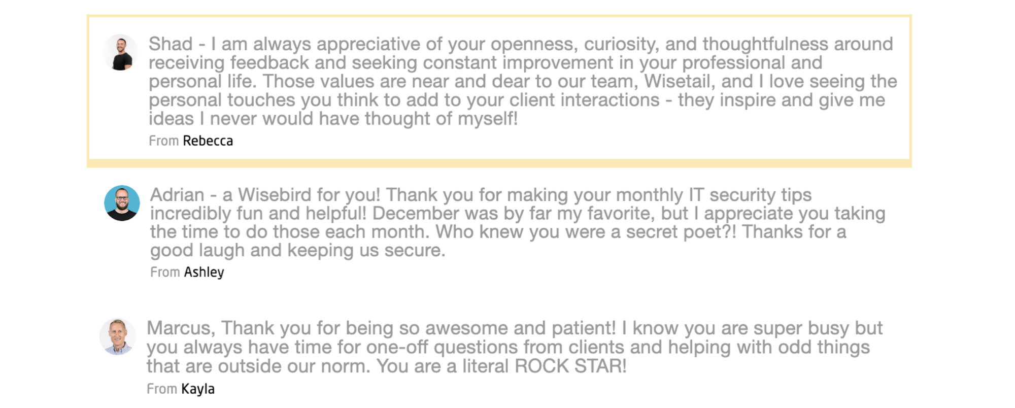 Wisetailers celebrating Wisetailers by sending words of thanks and recognition