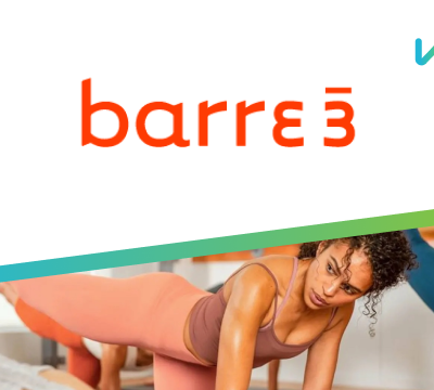 barre3 logo with photo of barre3 customer with wisetail logo