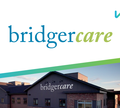 bridgercare logo and bridgercare building in bozeman with wisetail logo