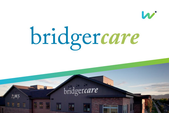 bridgercare logo and bridgercare building in bozeman with wisetail logo