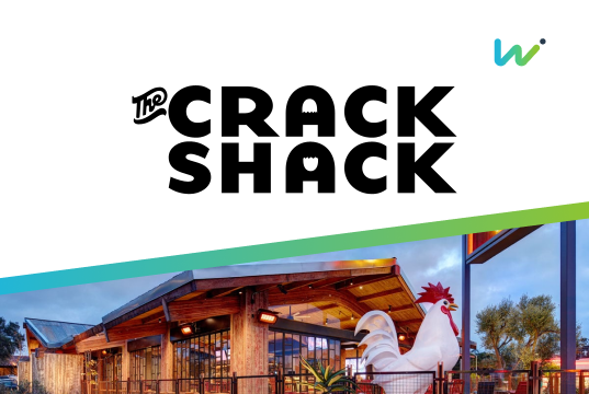 crack shack logo with photo of restaurant and wisetail logo