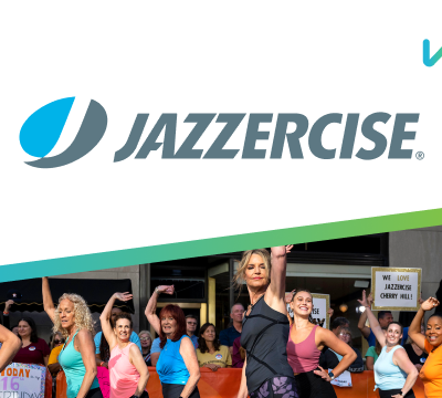 jazzercise logo with people doing jazzercise exercise fitness with wisetail logo