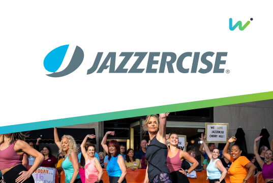 jazzercise logo with people doing jazzercise exercise fitness with wisetail logo