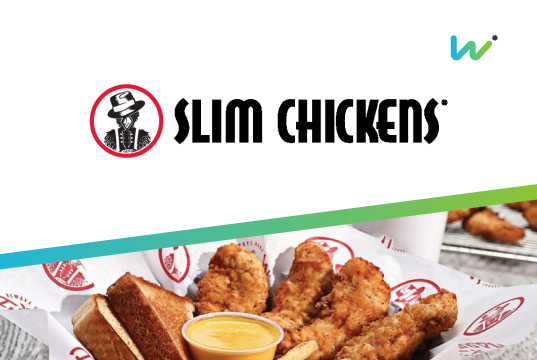 slim chickens logo and chicken with wisetail logo