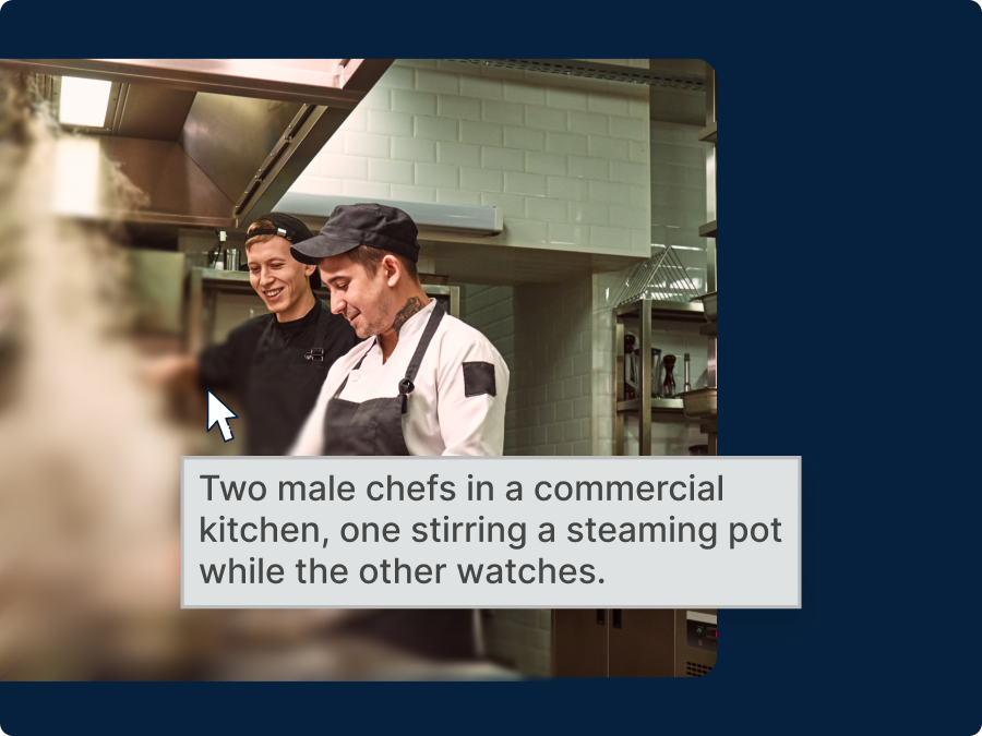 a cursor hovers over an image, with the image description popping up in a grey box